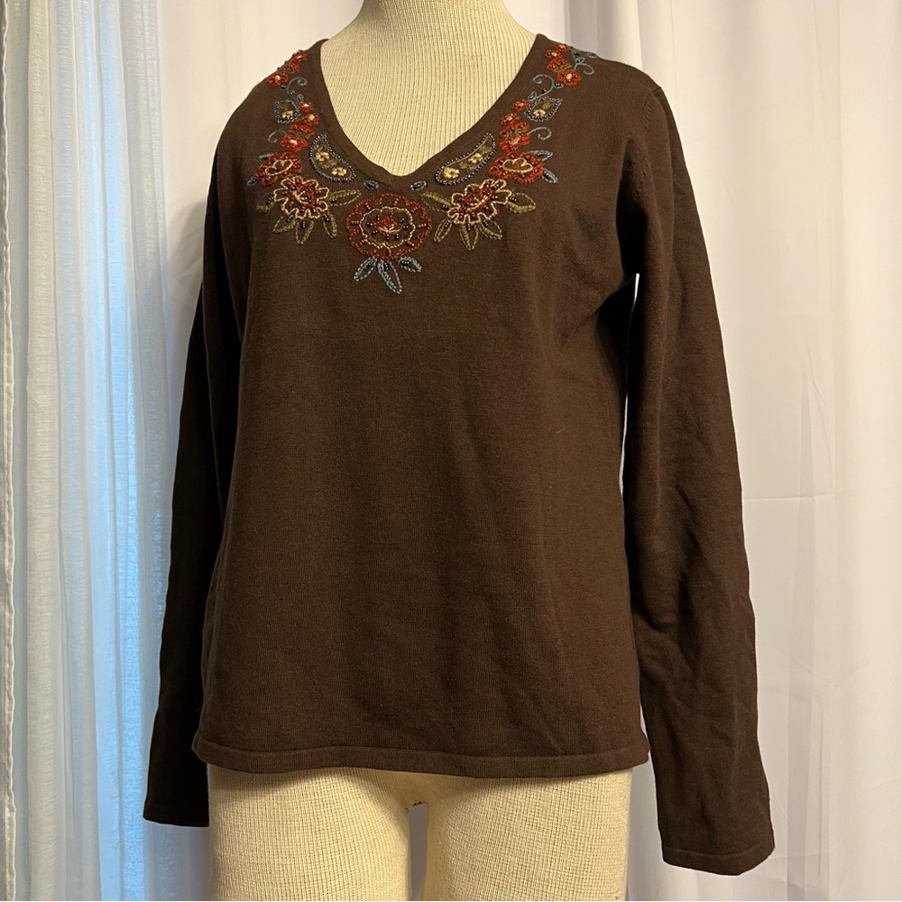 Maddison Studio Vtg women’s Sweater Top V Neck Long Sleeve Embroidered XL Y2K
